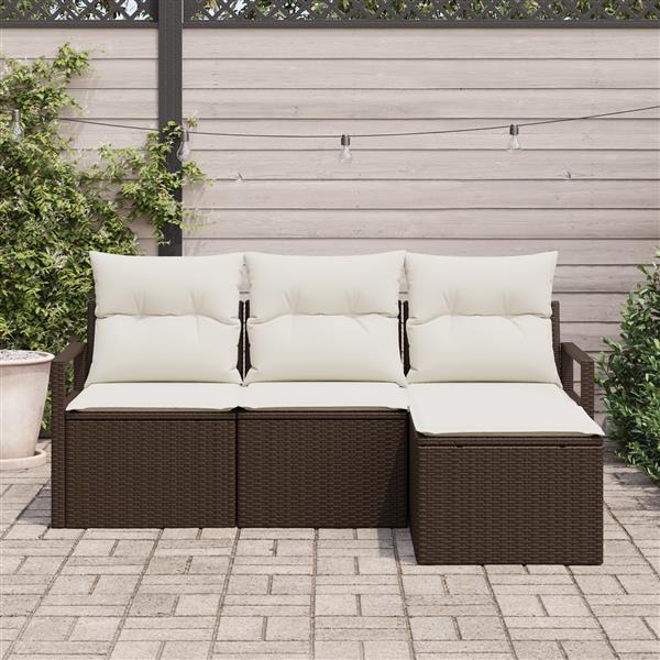 Grote foto vidaxl 4 delige tuinbankset met kussens bruin poly rattan tuin en terras tuinmeubelen