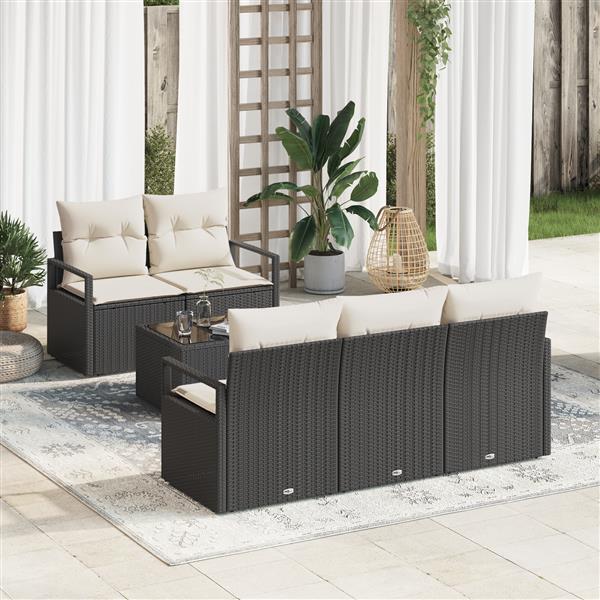 Grote foto vidaxl 6 delige tuinbankenset met kussens poly rattan zwart tuin en terras tuinmeubelen