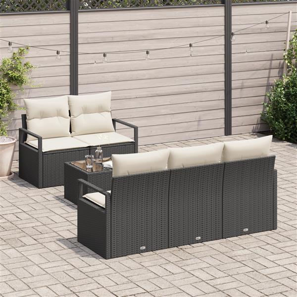 Grote foto vidaxl 6 delige tuinbankenset met kussens poly rattan zwart tuin en terras tuinmeubelen