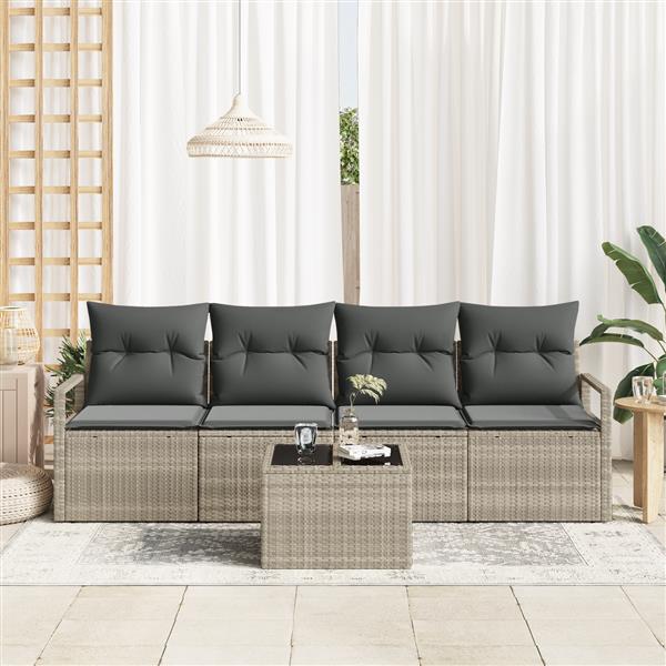 Grote foto vidaxl 5 delige tuinset met kussens in lichtgrijs poly rattan tuin en terras tuinmeubelen
