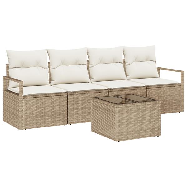 Grote foto vidaxl 5 delige tuinbankset met kussens beige poly rattan tuin en terras tuinmeubelen