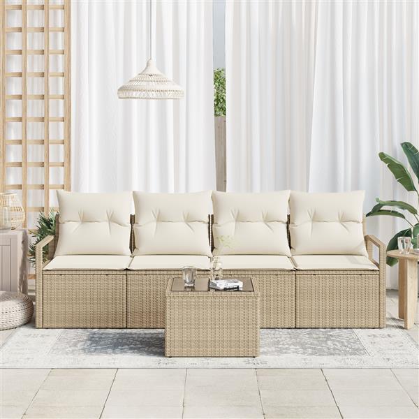 Grote foto vidaxl 5 delige tuinbankset met kussens beige poly rattan tuin en terras tuinmeubelen