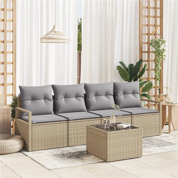 Grote foto vidaxl 5 delige tuinset met kussens in beige poly rattan tuin en terras tuinmeubelen