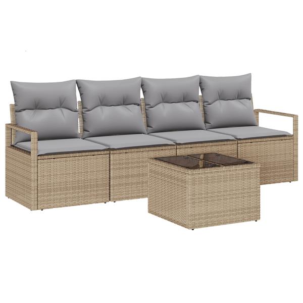 Grote foto vidaxl 5 delige tuinset met kussens in beige poly rattan tuin en terras tuinmeubelen