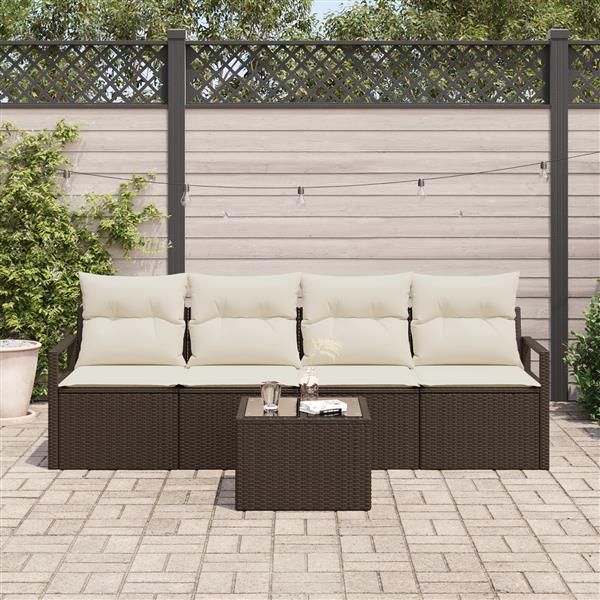 Grote foto vidaxl 5 delige tuinset met kussens bruin poly rattan tuin en terras tuinmeubelen