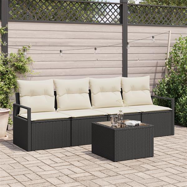Grote foto vidaxl 5 delige tuinset met kussens zwart poly rattan tuin en terras tuinmeubelen