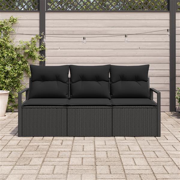 Grote foto vidaxl 3 delige tuinbankenset met kussens poly rattan zwart tuin en terras tuinmeubelen