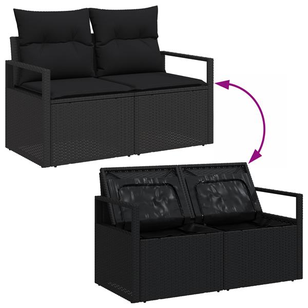 Grote foto vidaxl 3 delige tuinbankenset met kussens poly rattan zwart tuin en terras tuinmeubelen