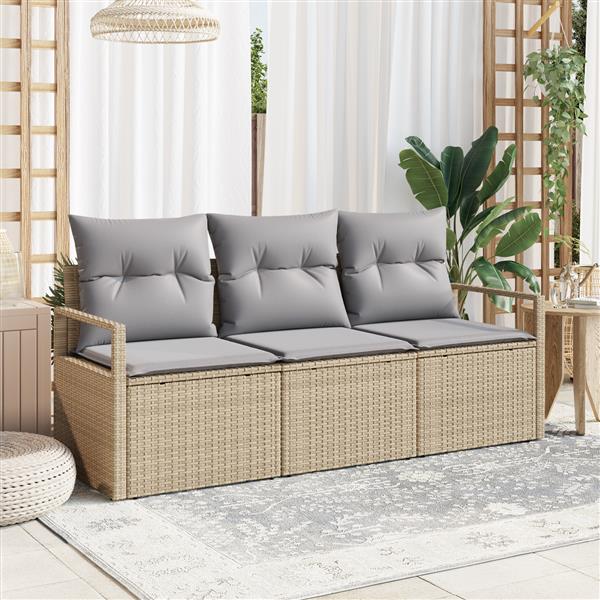 Grote foto vidaxl 3 delige tuinbankenset met kussens poly rattan beige tuin en terras tuinmeubelen