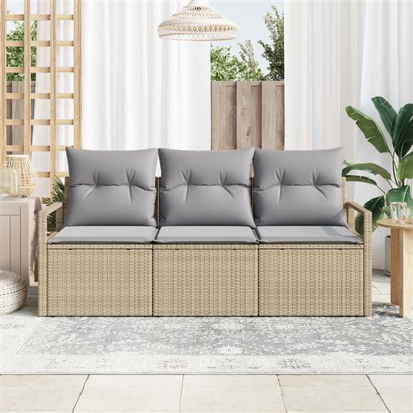 Grote foto vidaxl 3 delige tuinbankenset met kussens poly rattan beige tuin en terras tuinmeubelen