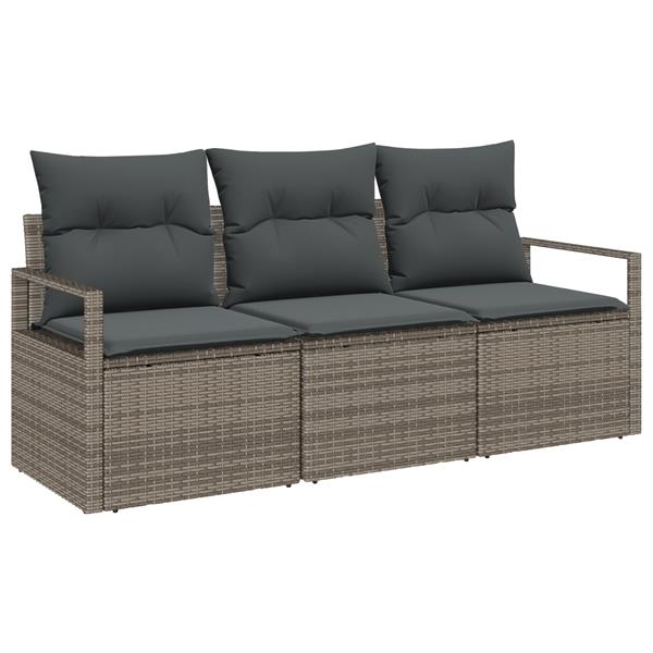 Grote foto vidaxl 3 delige tuinbankenset met kussens poly rattan grijs tuin en terras tuinmeubelen