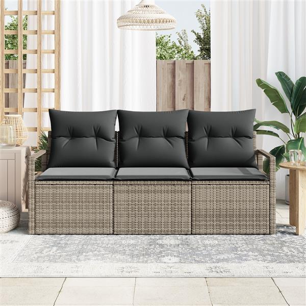 Grote foto vidaxl 3 delige tuinbankenset met kussens poly rattan grijs tuin en terras tuinmeubelen