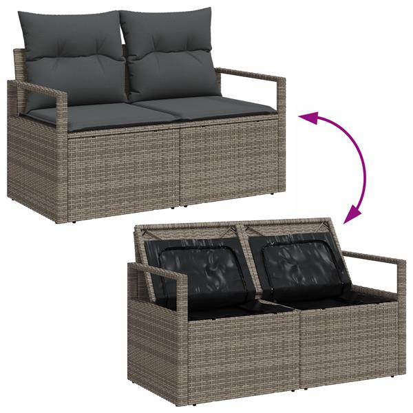 Grote foto vidaxl 3 delige tuinbankenset met kussens poly rattan grijs tuin en terras tuinmeubelen