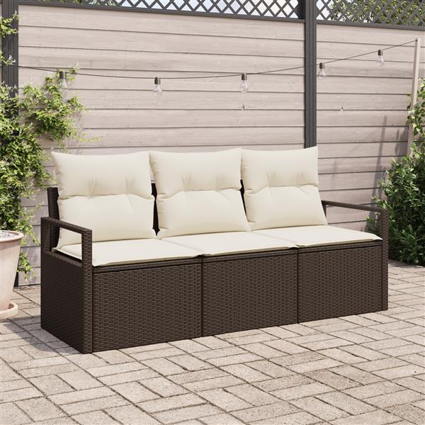 Grote foto vidaxl 3 delige tuinbankenset met kussens poly rattan bruin tuin en terras tuinmeubelen