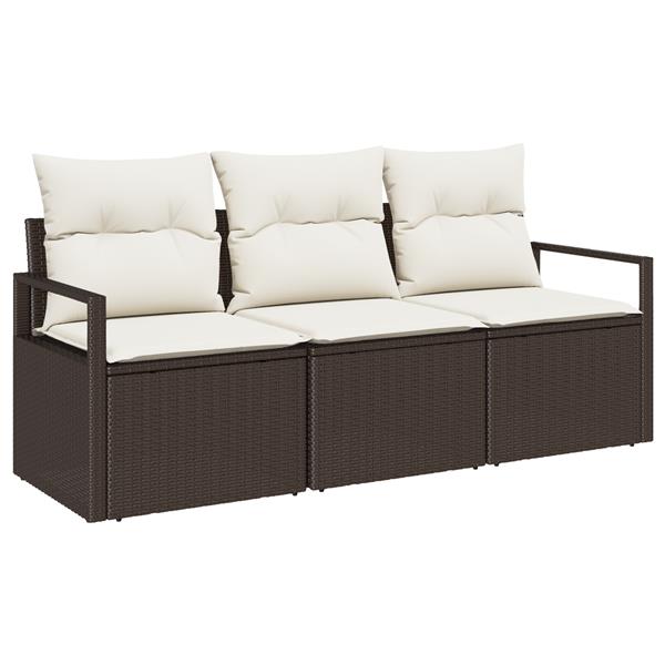 Grote foto vidaxl 3 delige tuinbankenset met kussens poly rattan bruin tuin en terras tuinmeubelen