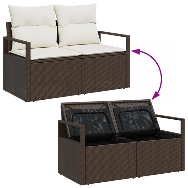 Grote foto vidaxl 3 delige tuinbankenset met kussens poly rattan bruin tuin en terras tuinmeubelen