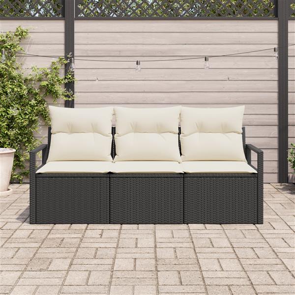Grote foto vidaxl 3 delige tuinbankenset met kussens poly rattan zwart tuin en terras tuinmeubelen