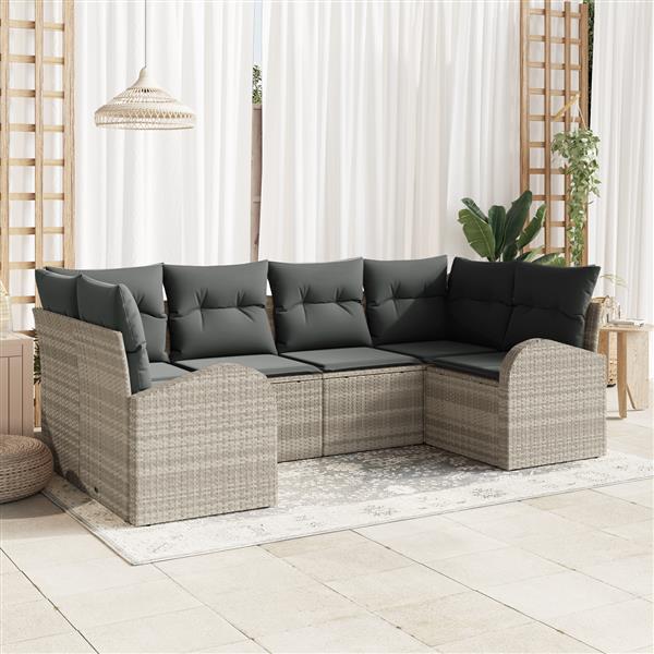 Grote foto vidaxl 6 delige tuinset met kussens in lichtgrijs poly rattan tuin en terras tuinmeubelen