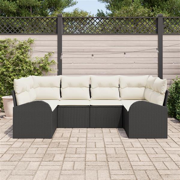 Grote foto vidaxl 6 delige tuinbankset met kussens zwart poly rattan tuin en terras tuinmeubelen