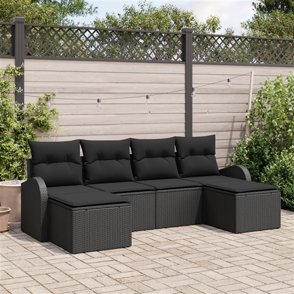 Grote foto vidaxl 6 delige tuinset met kussens in zwart poly rattan tuin en terras tuinmeubelen