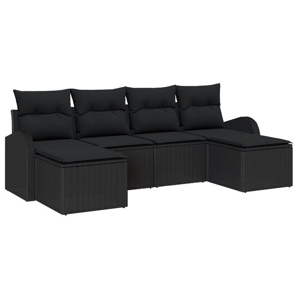 Grote foto vidaxl 6 delige tuinset met kussens in zwart poly rattan tuin en terras tuinmeubelen