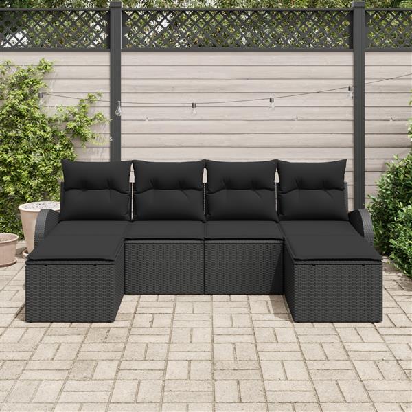 Grote foto vidaxl 6 delige tuinset met kussens in zwart poly rattan tuin en terras tuinmeubelen