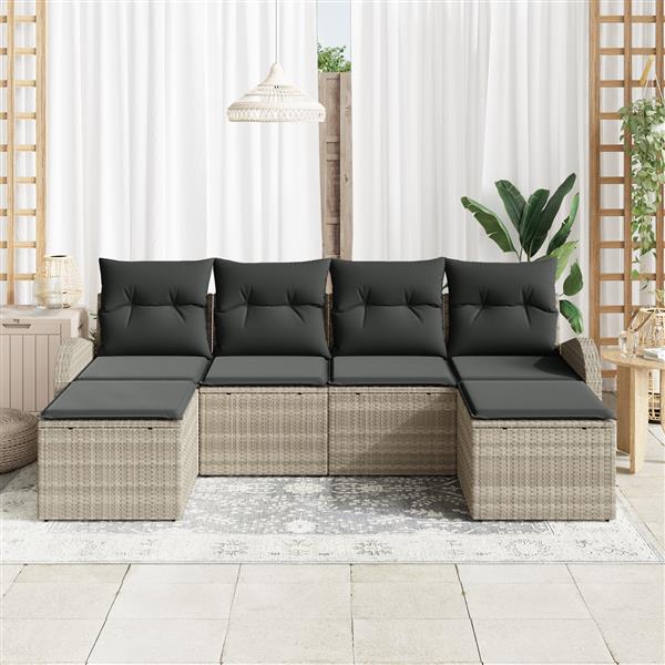 Grote foto vidaxl 6 delige tuinset met kussens lichtgrijs poly rattan tuin en terras tuinmeubelen