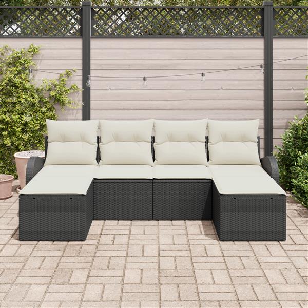 Grote foto vidaxl 6 delige tuinset met kussens in zwart poly rattan tuin en terras tuinmeubelen