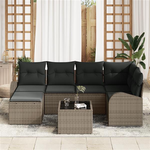 Grote foto vidaxl 6 delige tuinset met kussens zwart poly rattan tuin en terras tuinmeubelen