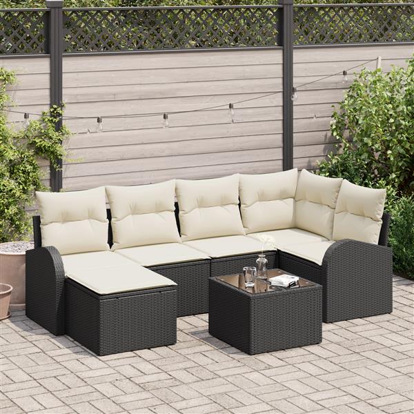 Grote foto vidaxl 6 delige tuinset met kussens bruin poly rattan tuin en terras tuinmeubelen