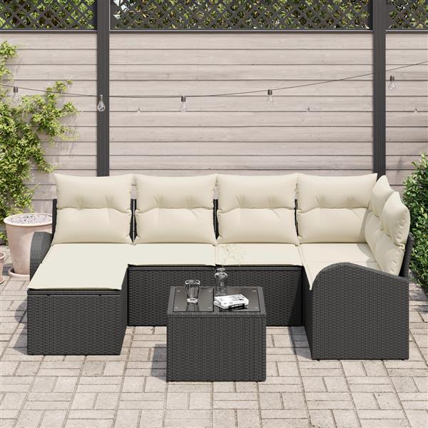 Grote foto vidaxl 6 delige tuinset met kussens bruin poly rattan tuin en terras tuinmeubelen