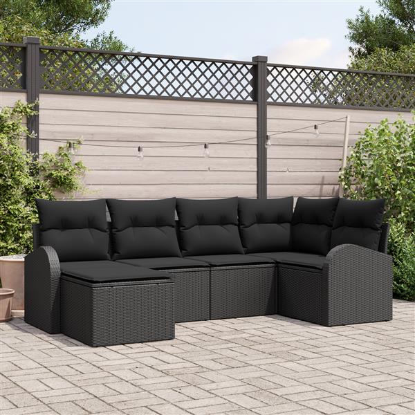 Grote foto vidaxl 6 delige tuinset met kussens zwart poly rattan tuin en terras tuinmeubelen