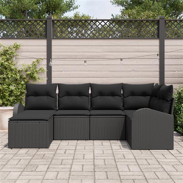 Grote foto vidaxl 6 delige tuinset met kussens zwart poly rattan tuin en terras tuinmeubelen