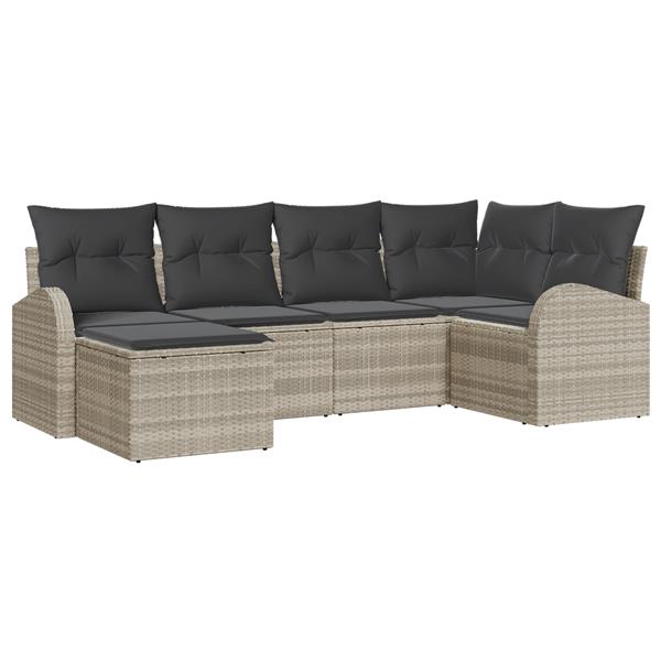 Grote foto vidaxl 6 delige lounge set met kussens lichtgrijs poly rattan tuin en terras tuinmeubelen