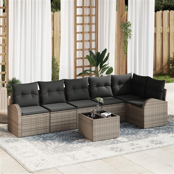 Grote foto vidaxl 6 delige tuinset met kussens zwart poly rattan tuin en terras tuinmeubelen