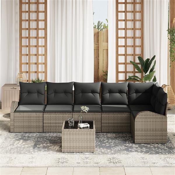 Grote foto vidaxl 6 delige tuinset met kussens zwart poly rattan tuin en terras tuinmeubelen