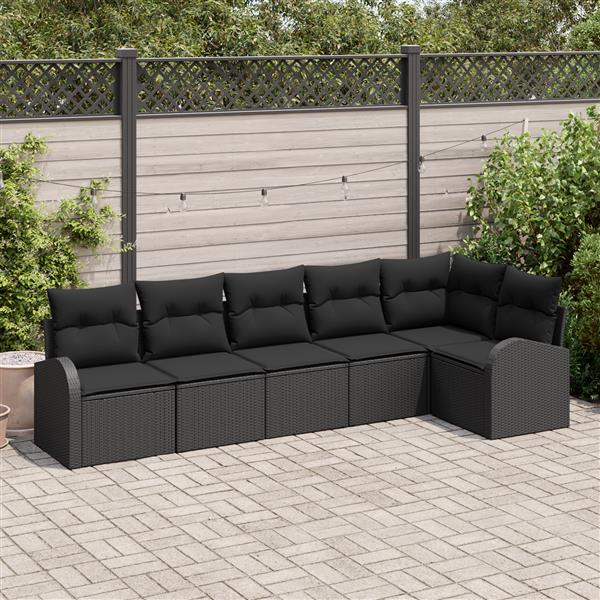 Grote foto vidaxl 6 delige tuinsofaset met kussens zwart poly rattan tuin en terras tuinmeubelen