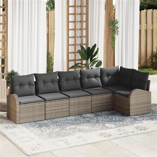 Grote foto vidaxl 6 delige tuinset met kussens grijs poly rattan tuin en terras tuinmeubelen