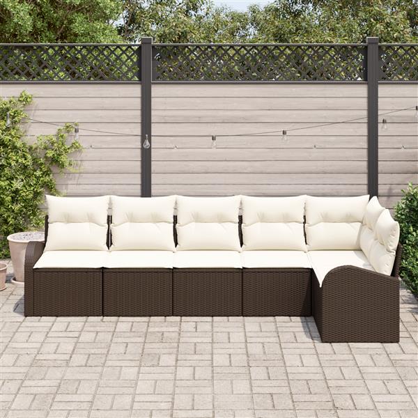 Grote foto vidaxl 6 delige tuinset met kussens in bruin poly rattan tuin en terras tuinmeubelen