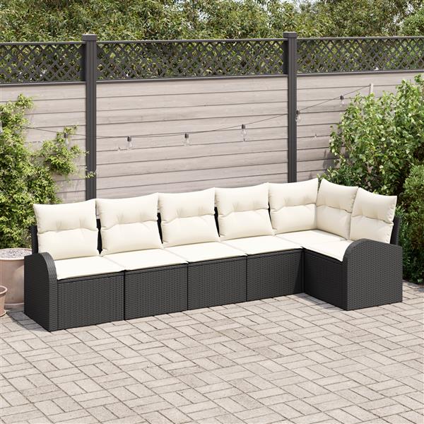Grote foto vidaxl 6 delige tuinbankset met kussens in zwart poly rattan tuin en terras tuinmeubelen