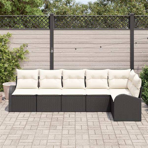 Grote foto vidaxl 6 delige tuinbankset met kussens in zwart poly rattan tuin en terras tuinmeubelen