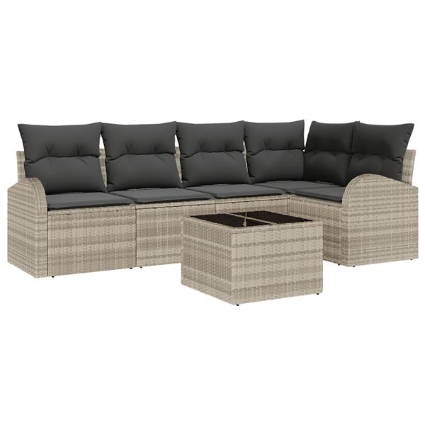 Grote foto vidaxl 6 delige tuinset met kussens grijs poly rattan tuin en terras tuinmeubelen