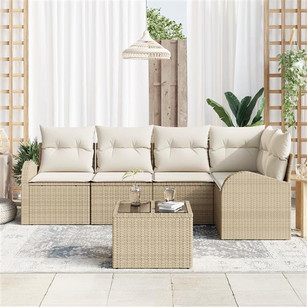 Grote foto vidaxl 6 delige tuinbankset met kussens bruin poly rattan tuin en terras tuinmeubelen