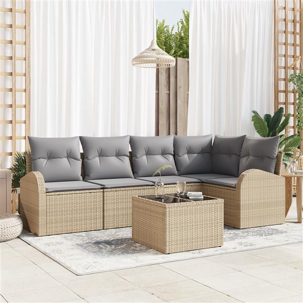 Grote foto vidaxl 6 delige tuinset met kussens zwart poly rattan tuin en terras tuinmeubelen