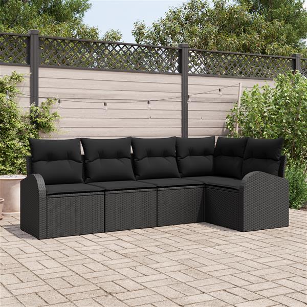 Grote foto vidaxl 5 delige tuinset met kussens zwart poly rattan tuin en terras tuinmeubelen