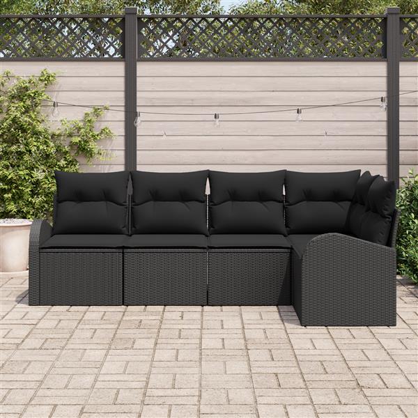 Grote foto vidaxl 5 delige tuinset met kussens zwart poly rattan tuin en terras tuinmeubelen
