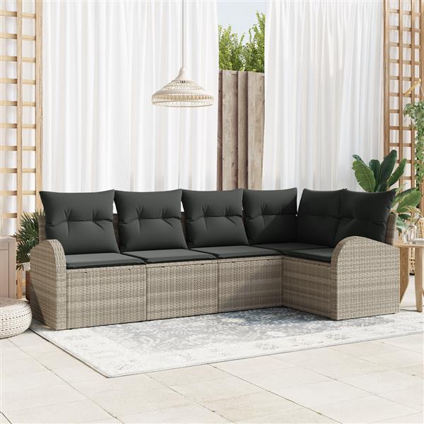 Grote foto vidaxl 5 delige tuinset met kussens lichtgrijs poly rattan tuin en terras tuinmeubelen