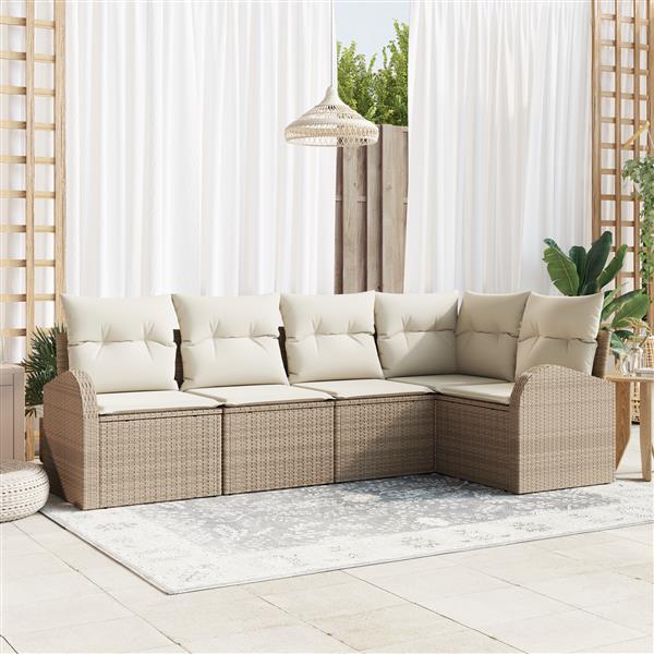 Grote foto vidaxl 5 delige tuinset met kussens in beige poly rattan tuin en terras tuinmeubelen