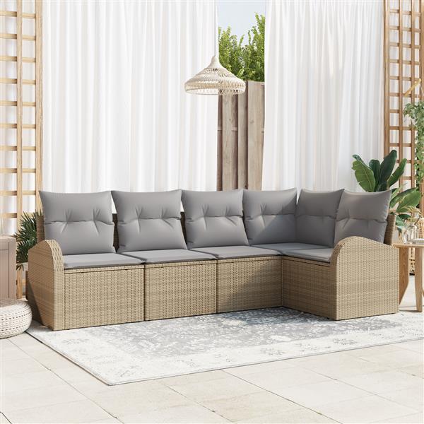Grote foto vidaxl 5 delige tuinset met kussens in beige poly rattan tuin en terras tuinmeubelen