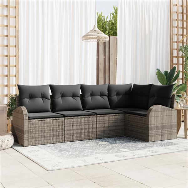 Grote foto vidaxl 5 delige ligbankset met kussens grijs poly rattan tuin en terras tuinmeubelen